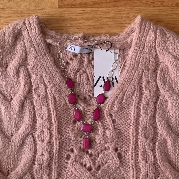 ZARA NWT 💕LONG CABLE KNIT VEST PINK - Picture 13 of 16